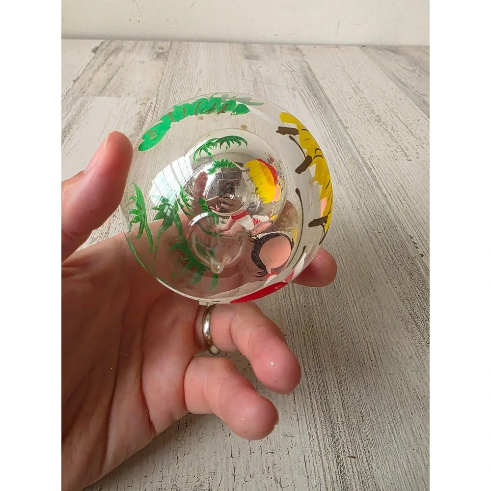 Vintage Italian reflector Nativity glass dome ornament teardrop Xmas tree